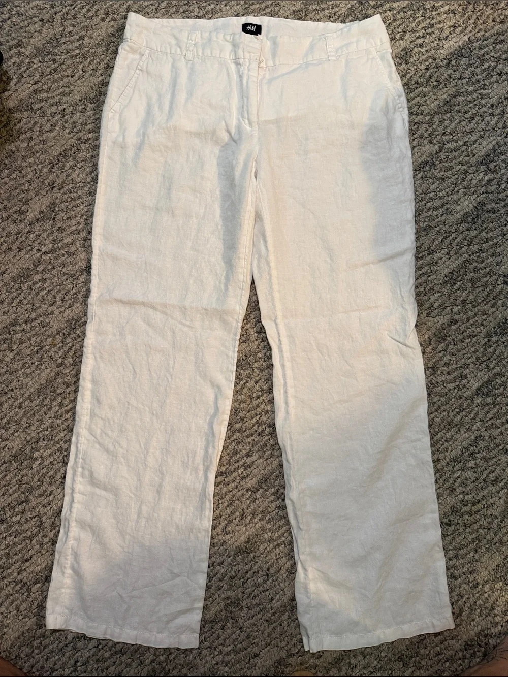 H&M Women's Off-White Wide Leg Linen Pants